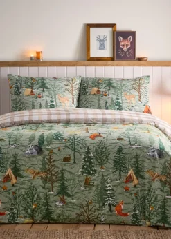 furn. Lodge Wood 100% Brushed Cotton Duvet Cover Set