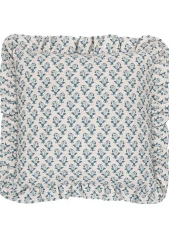 Furn Lulah Block Printed Ruffle Blue Cushion (45 x 45 x 8 cm)