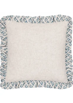 Furn Lulah Block Printed Ruffle Blue Cushion (45 x 45 x 8 cm)