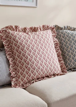 Furn Lulah Block Printed Ruffle Red Cushion (45 x 45 x 8 cm)