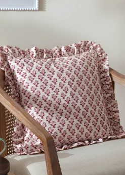 Furn Lulah Block Printed Ruffle Red Cushion (45 x 45 x 8 cm)