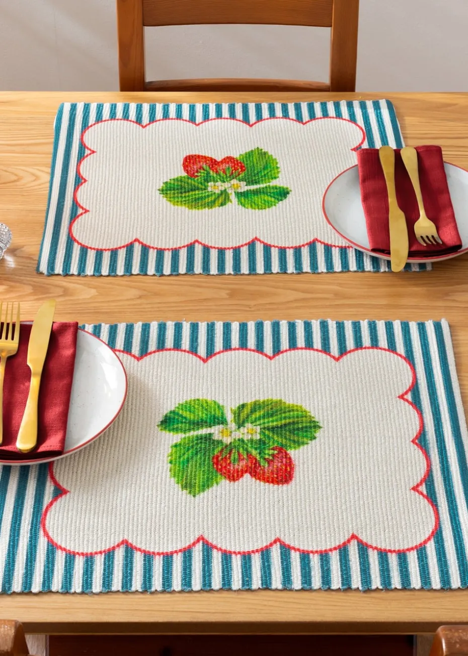 furn. Strawberry Stripes Set Of 4 Table Placemats (46 x 36cm)