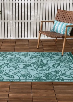 furn. Teal Anemone Woven Jacquard Outdoor Rug