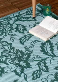furn. Teal Anemone Woven Jacquard Outdoor Rug