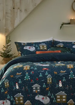 furn. Winter Pines Pyjama Fleece Christmas Duvet Cover Set