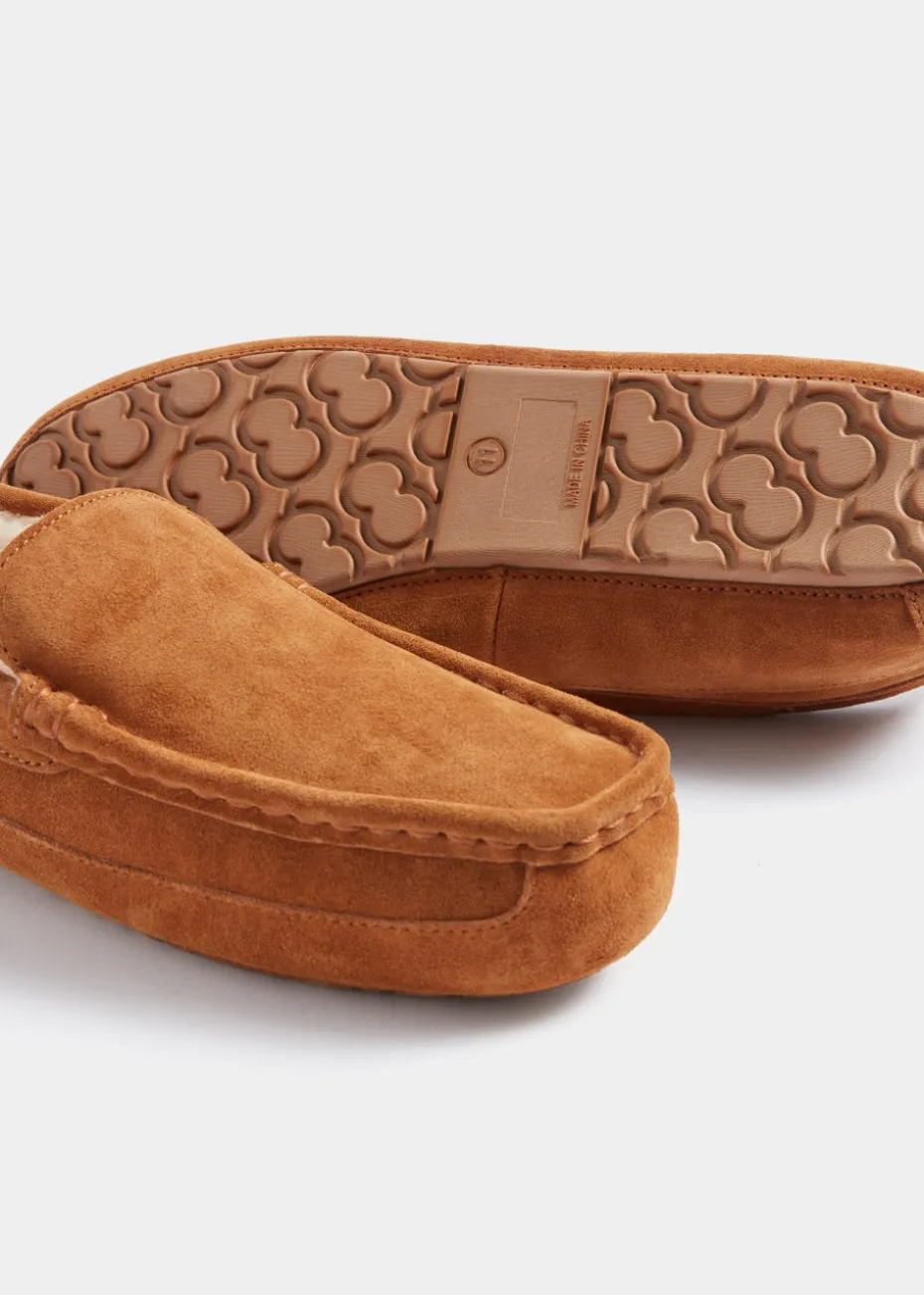 Ginger Real Suede Faux Fur Moccasin Slippers