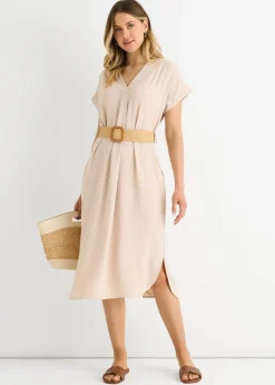 Gini London Beige Air Flow Belted Oversized Dress