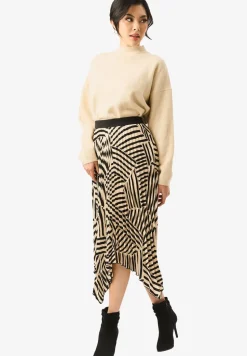 Gini London Beige Assymetric Hem Pleated Midi Skirt
