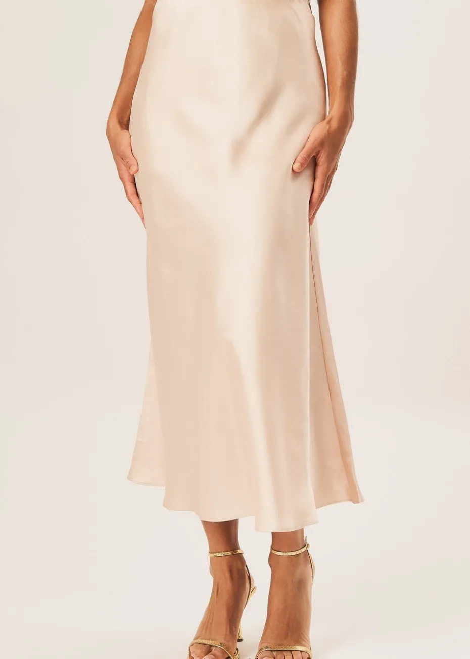 Gini London Beige Satin Bias Cut Midi Skirt