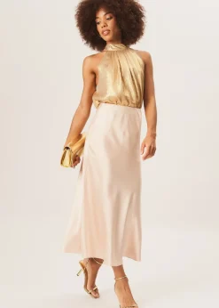 Gini London Beige Satin Bias Cut Midi Skirt