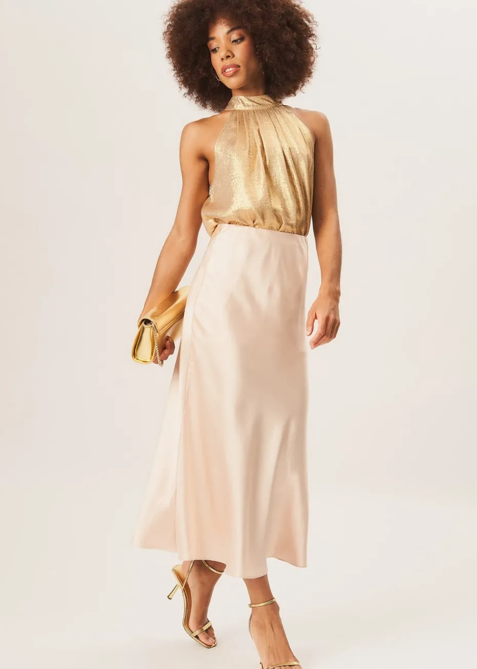 Gini London Beige Satin Bias Cut Midi Skirt