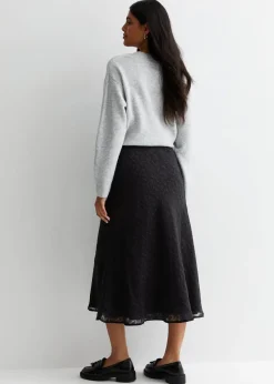 Gini London Black Animal Print Jacquard Bias Midi Skirt