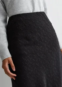 Gini London Black Animal Print Jacquard Bias Midi Skirt