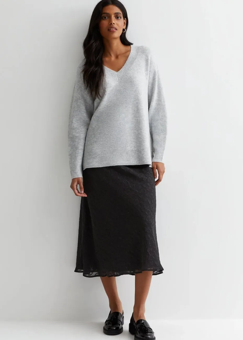 Gini London Black Animal Print Jacquard Bias Midi Skirt