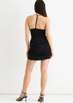 Gini London Black Crinkly Ruched Front Mini Skirt