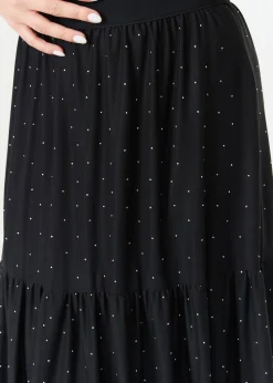 Gini London  Black Diamante Mesh Maxi Skirt