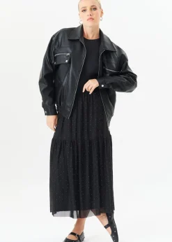 Gini London  Black Diamante Mesh Maxi Skirt