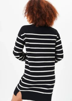 Gini London Black High Neck Stripe Oversized Tunic Dress