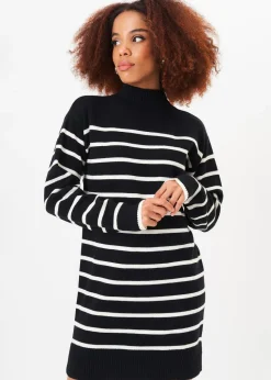 Gini London Black High Neck Stripe Oversized Tunic Dress