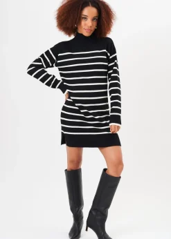 Gini London Black High Neck Stripe Oversized Tunic Dress
