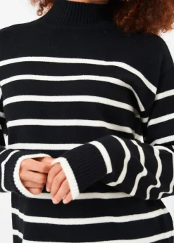 Gini London Black High Neck Stripe Oversized Tunic Dress