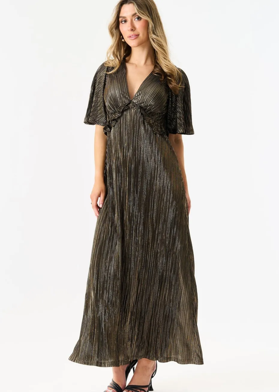 Gini London Black Occassion Metallic Plisse Dress