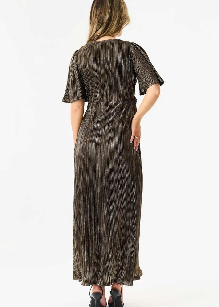 Gini London Black Occassion Metallic Plisse Dress