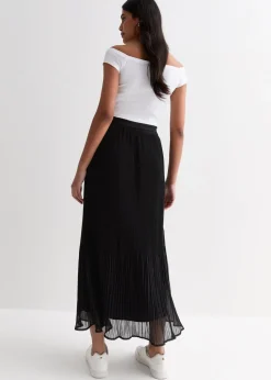 Gini London Black Pleated Belt Detail Midi Skirt