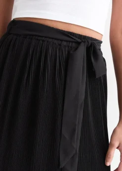 Gini London Black Pleated Belt Detail Midi Skirt