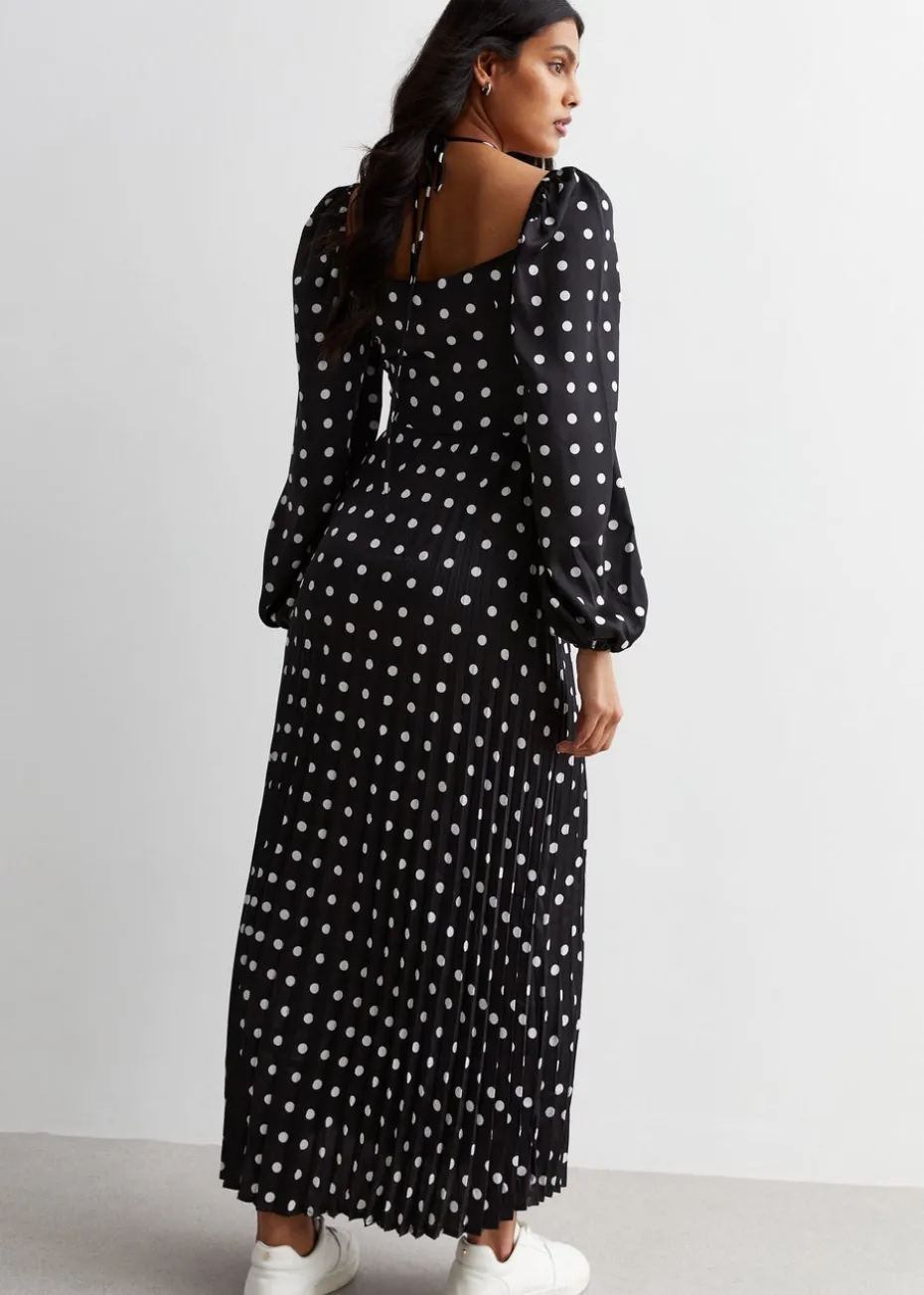 Gini London Black Polka Dot Pleated Cut Out Maxi Dress