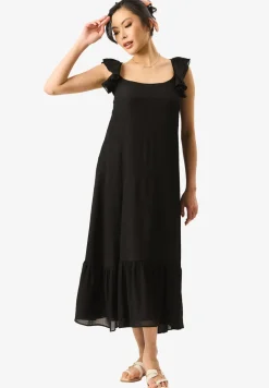 Gini London Black Ruffle Short Sleeve Maxi Dress