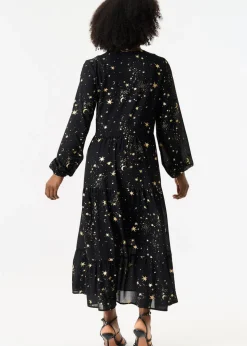 Gini London Black Star Print Smock Maxi Dress