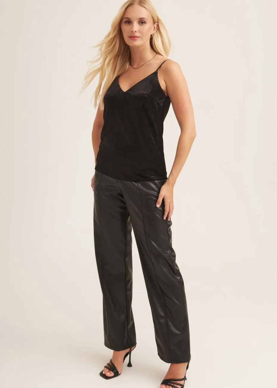 Gini London Black Strappy Velvet Cami Top