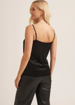 Gini London Black Strappy Velvet Cami Top