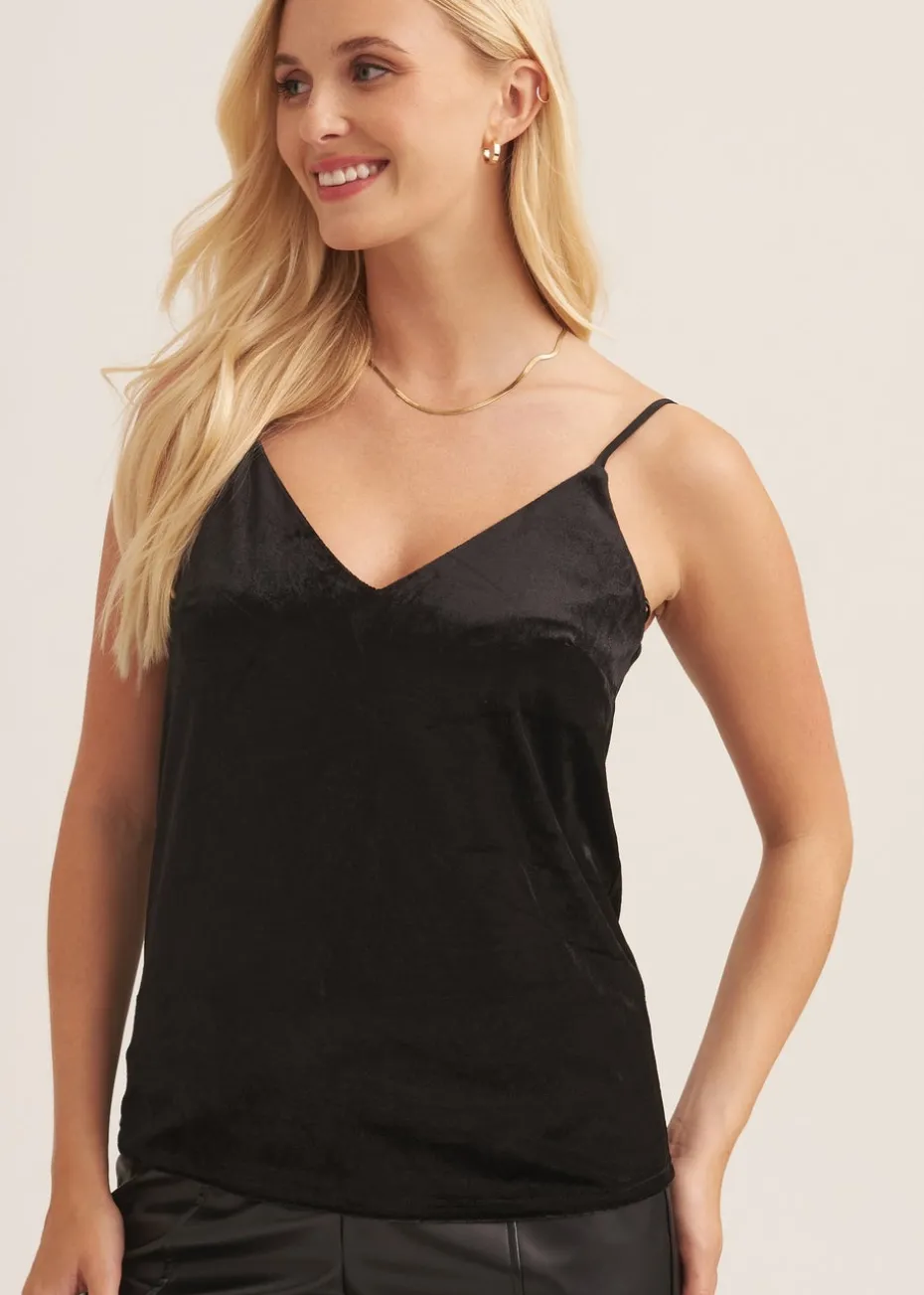 Gini London Black Strappy Velvet Cami Top