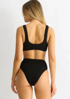 Gini London Black Textured High Waist Bikini Bottom