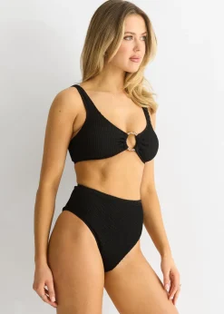 Gini London Black Textured High Waist Bikini Bottom