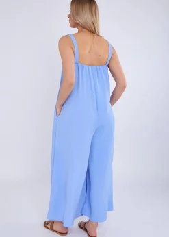 Gini London Blue Air Flow Strappy Wide Leg Jumpsuit