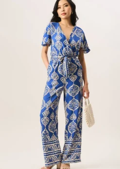 Gini London Blue Angel Sleeve Wrap Look Jumpsuit