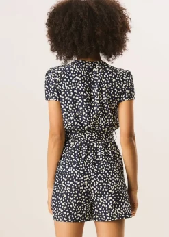 Gini London Blue Animal Print Belted Wrap Playsuit