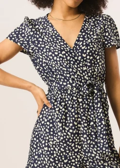 Gini London Blue Animal Print Belted Wrap Playsuit