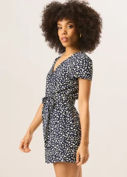 Gini London Blue Animal Print Belted Wrap Playsuit