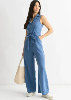 Gini London Blue Chambray Sleeveless Utility Jumpsuit
