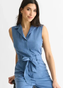 Gini London Blue Chambray Sleeveless Utility Jumpsuit