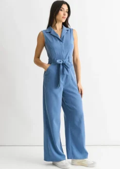 Gini London Blue Chambray Sleeveless Utility Jumpsuit