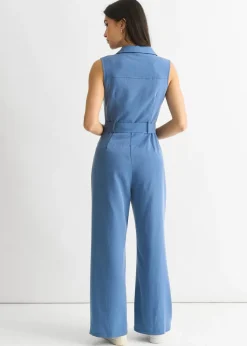 Gini London Blue Chambray Sleeveless Utility Jumpsuit