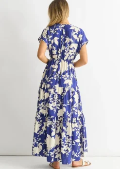 Gini London Blue Floral Elastic Waist Maxi Dress