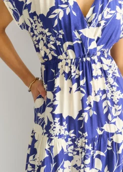 Gini London Blue Floral Elastic Waist Maxi Dress