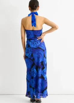 Gini London Blue Floral Occasion Halter Maxi Dress