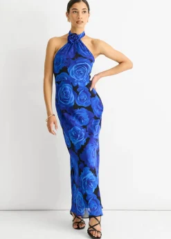 Gini London Blue Floral Occasion Halter Maxi Dress